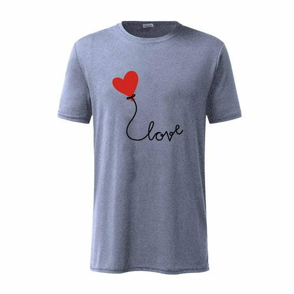 EQWLJWE T-Shirts for Men Men Valentine's Day Short Sleeve Love Printing Round Neck Pullover T Shirt Blouse