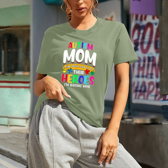 EQWLJWE Their Mom Autism Awareness Autistic Heart Son Daughter T-Shirt