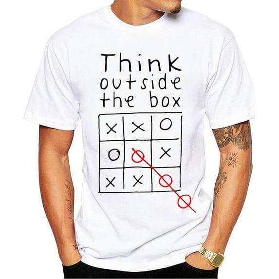 EQWLJWE Think Outside The Box Print Shirts for Men Round Neck Tops Creative Motivational Quote T-Shirt