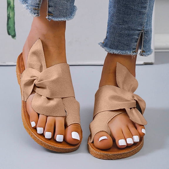 EQWLJWE Thong Flat Sandals With Bow-embellished Toe Thongs Women's Slippers Holiday Clearance