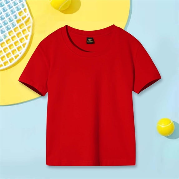 EQWLJWE Toddler Kids Boy Girl Short Sleeve Tee Summer Candy Color Cotton Round Neck Basic T-Shirt Tops Crewneck Pullover Tee for School Holiday Brithday (Red,2-3 Years)