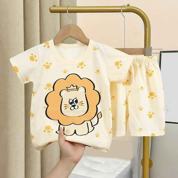 EQWLJWE Todler Boys Girls Shorts Set Infant Summer T-Shirt with Shorts Set Cute Graphic 2 Piece Outfits Yellow 5 Years