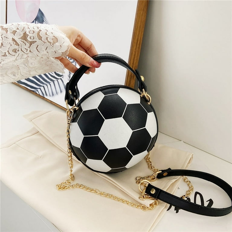 EQWLJWE Unique Football Shaped Cross Body Bag Round Handbag PU Leather  Messenger Shoulder Bag Personality Purses for Women World Cup Clearance 