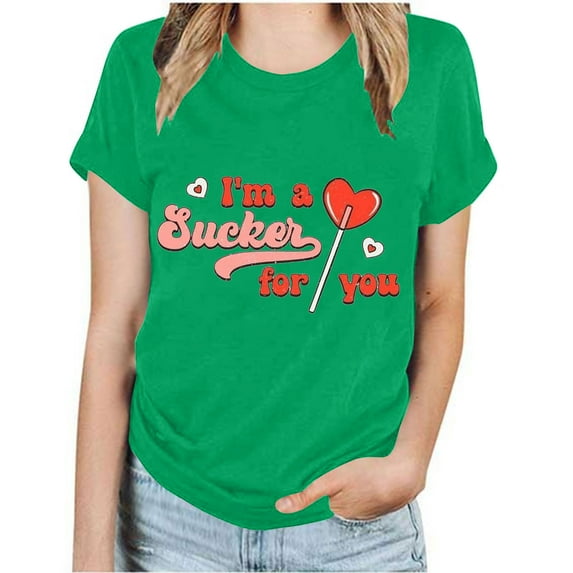 EQWLJWE Valentine Love Heart Tshirt Women Cute Graphic Valentine's Day Tee Lover Gifts Short Sleeve Crewneck Lightweight Shirt Gift for Your Mom Green(S-3XL)