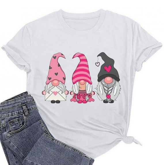 EQWLJWE Valentine Shirts for Women Gnomes Love Hearts T Shirt Cute Gnome Heart Graphic Tee Valentine Short Sleeve Shirt