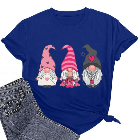 EQWLJWE Valentine Shirts for Women Gnomes Love Hearts T Shirt Cute Gnome Heart Graphic Tee Valentine Short Sleeve Shirt
