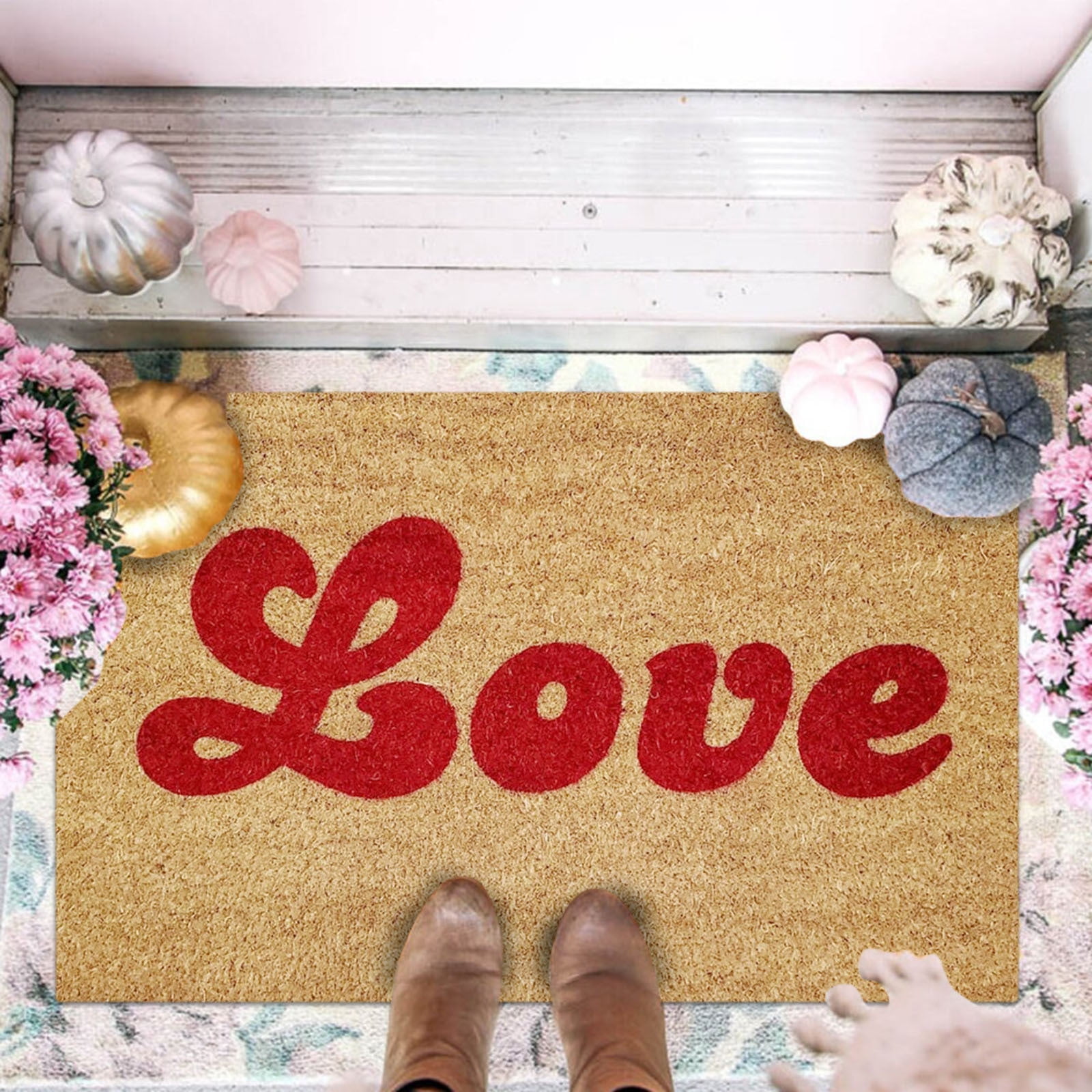 EQWLJWE Valentine's Day Heavy Duty Coir Doormat with Nonslip Vinyl