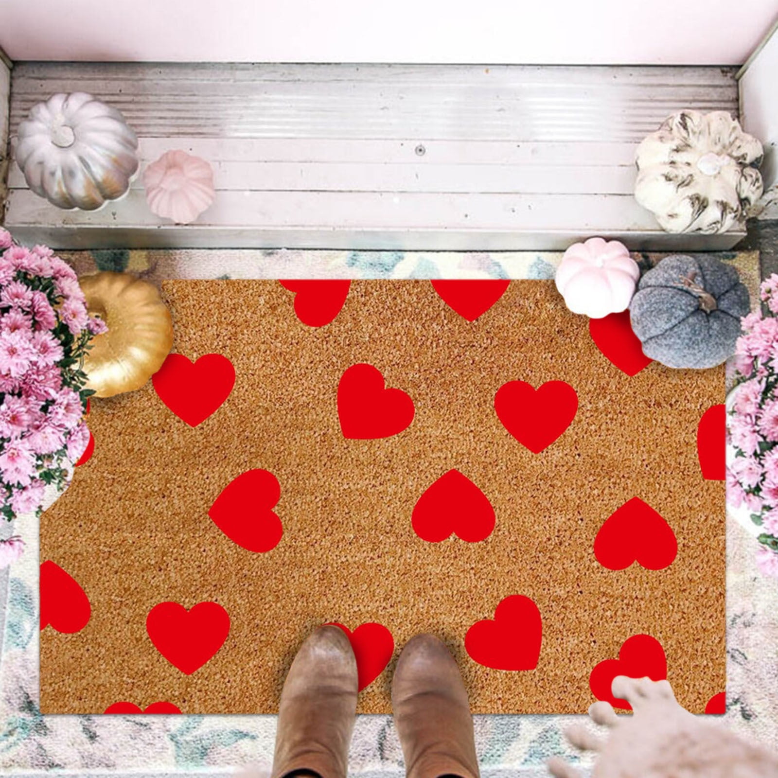 EQWLJWE Valentine's Day Heavy Duty Coir Doormat with Nonslip Vinyl Backing, Mat Outdoor
