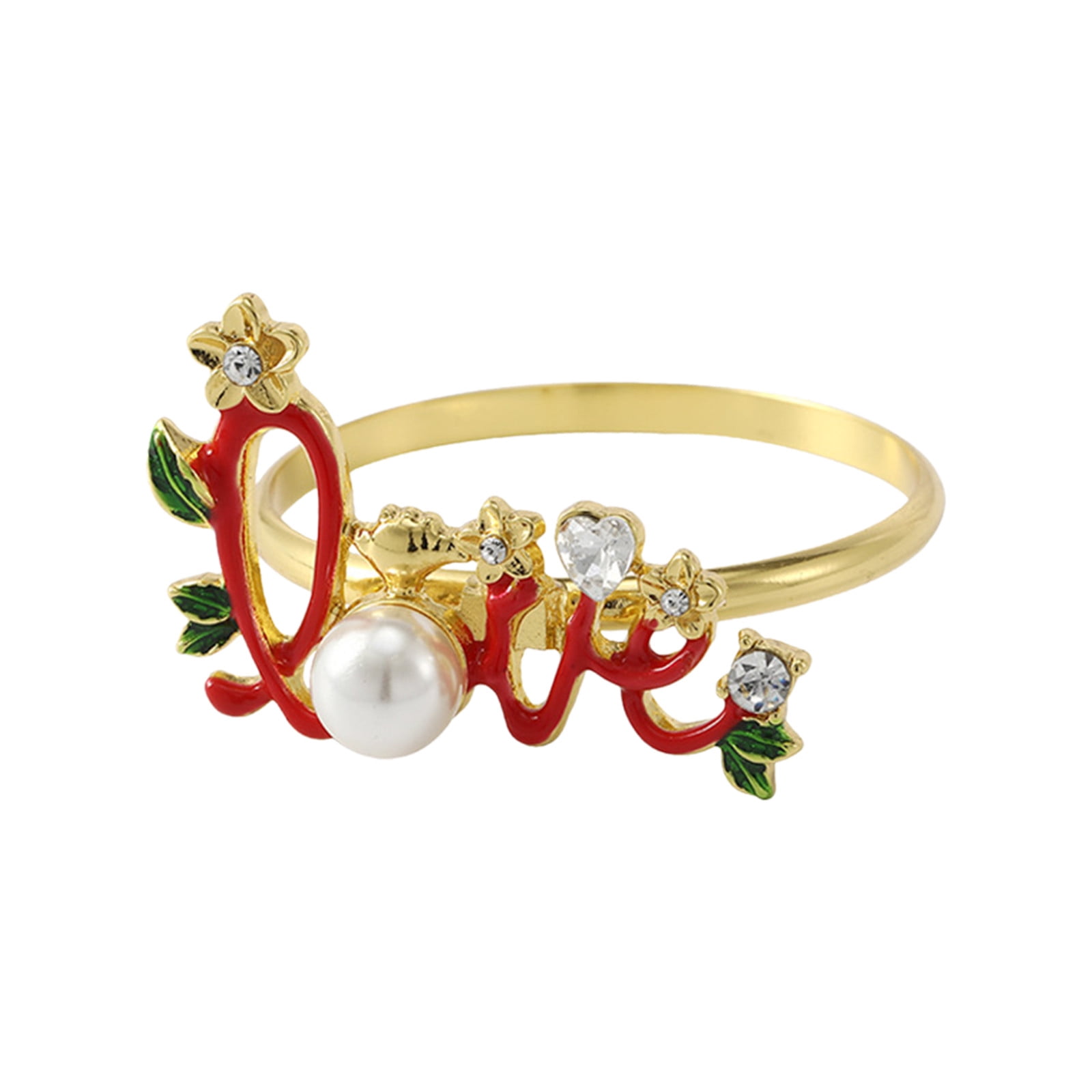 EQWLJWE Valentine's Day Napkin Rings Wedding Red Rose Heart Gem Napkin