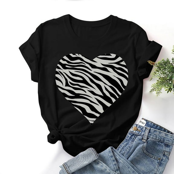 EQWLJWE Valentine's Day O Neck T Shirts Womens Fun Love Heart Graphic Shirts Valentines Gift Tshirt Summer Short Sleeve Couple Tops for Vacation Birthday Birthday Black(S-3XL)