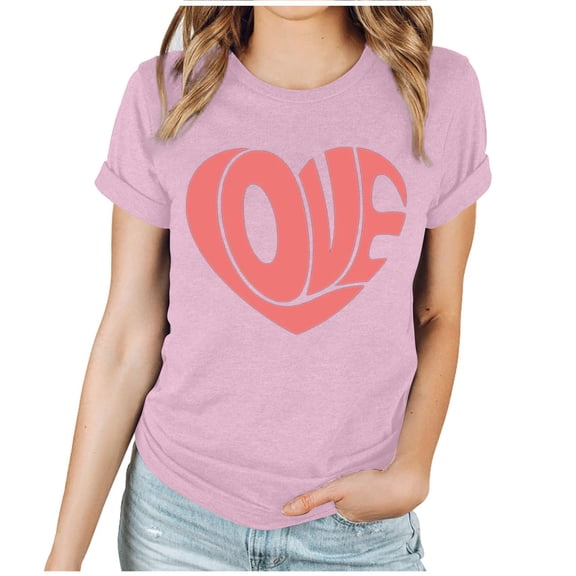 EQWLJWE Valentine's Day Shirts for Women Trendy Love Heart Graphic Tees Tops Cute Valentines Gift Shirt Short Sleeve Tshirts for Everyday Wear Pink(S-3XL)