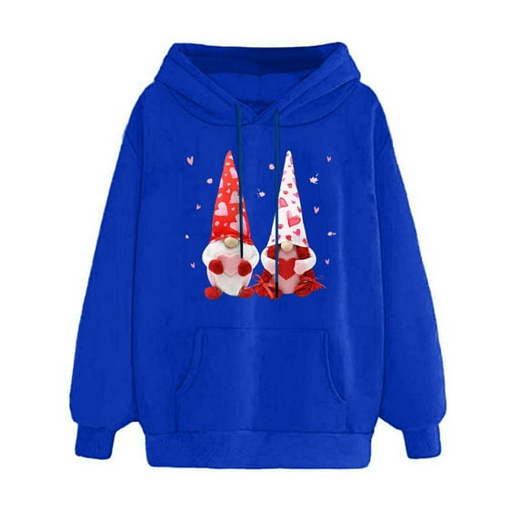 EQWLJWE Valentine's Day Sweatshirt for Women,Adorable Gnome Love Print Tops Shirts Casual Long Sleeve Crewneck Sweatshirts