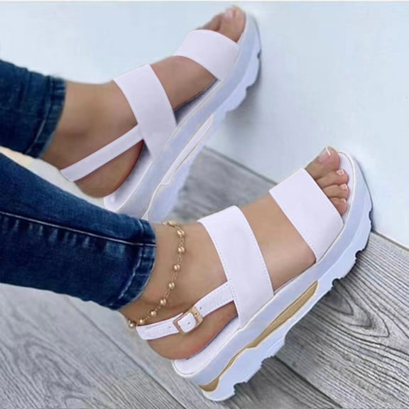 EQWLJWE Walking Sandals Women Summer Flat Thick Soft Soled Shoes Fashion Casual Ankle Strap Beach Sandals Mother's Day Gifts
