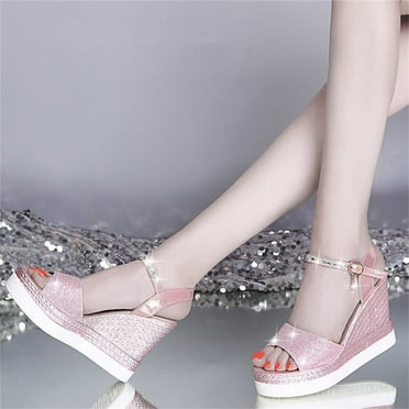EQWLJWE Walking Sandals Women's Platform Sandals Casual Summer Comfortable High Heeled Round Open Toe Wedges with Adjustable Strap for Outdoor Activities