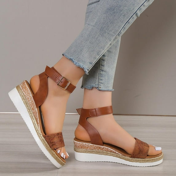EQWLJWE Walking Sandals Women's Platform Sandals Casual Summer Comfortable Soft Sole High Heeled Wedges with Adjustable Buckle for Daily Life