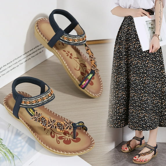 EQWLJWE Walking Sandals Womens Sandals Comfort Slip-on Casual Summer Beach Shoes Dress Ankle Elastic Flats Sandals for Anniversary Graduation