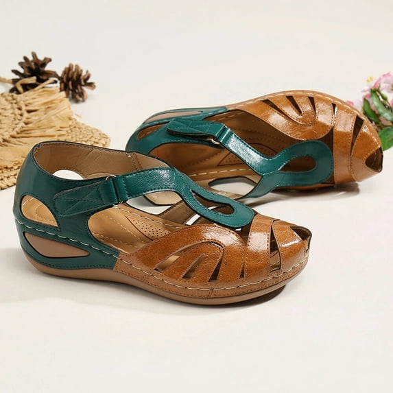 EQWLJWE Walking Sandals Womens Summer Casual Vintage Gladiator Closed Toe Wedge Shoes Comfort Ankle Strap Slip On Platform Sandals Mother's Day Gifts