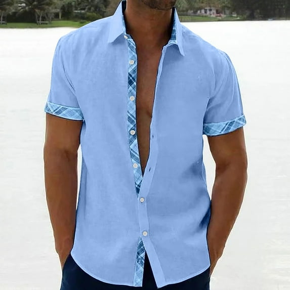 EQWLJWE Western Shirts for Men's Casual Shirts Stylish Solid Color Short Sleeve Lapel Collar Button Down Shirt Wrinkle Free Soft Summer Beach Tops for Photoshot