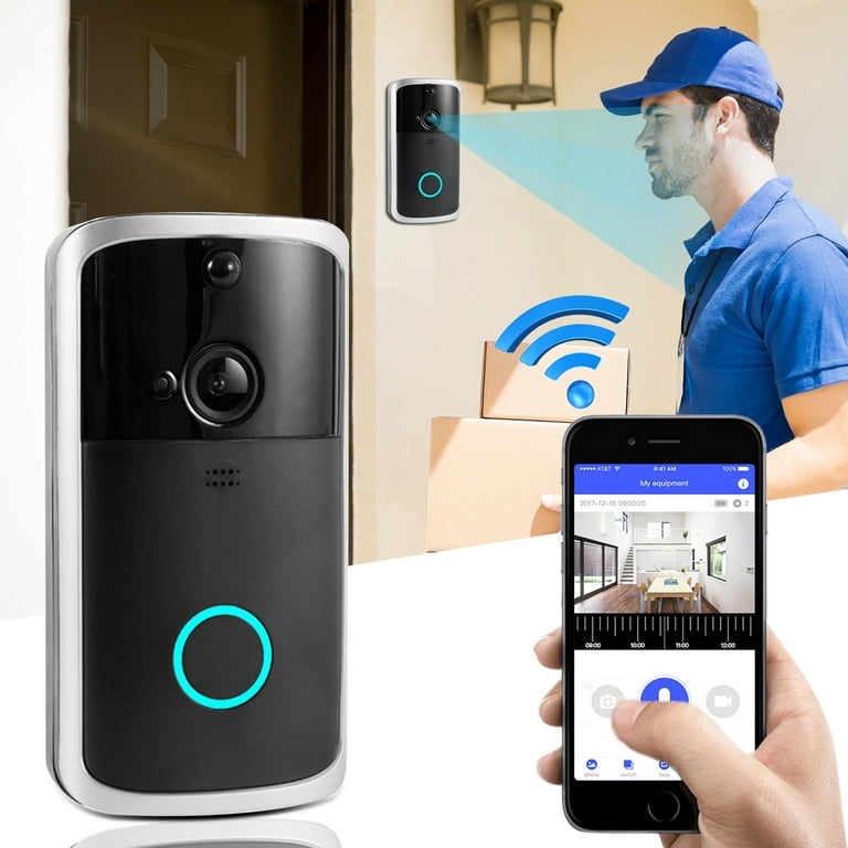 EQWLJWE Wireless WiFi Video Doorbell Smart Phone Door Ring Intercom  Security Camera Bell Motion Detection Night Vision Waterproof Real-Time  Alerts Easy Installation for iOS Android 