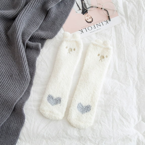 EQWLJWE Woman's Girls Cute Coloer Heart Cat Paw Print Thicken Coral Fleece Keep Warm Socks Sox Women's Socks Holiday Clearance