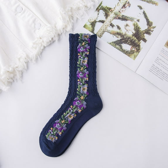 EQWLJWE Woman's Girls Cute Coloer Lace Flowers Breathable Non-slip Combed Cotton Middle Socks Sox Socks Holiday Clearance