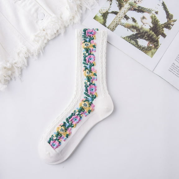 EQWLJWE Woman's Girls Cute Coloer Lace Flowers Breathable Non-slip Combed Cotton Middle Socks Sox Women's Socks Holiday Clearance