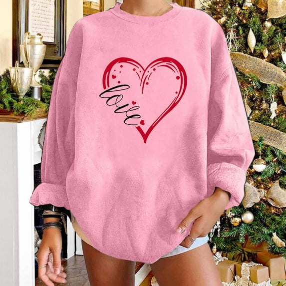 EQWLJWE Women Love Heart Sweatshirt Happy Valentine's Day Shirts Graphic Long Sleeve Crewneck Pullover Tops