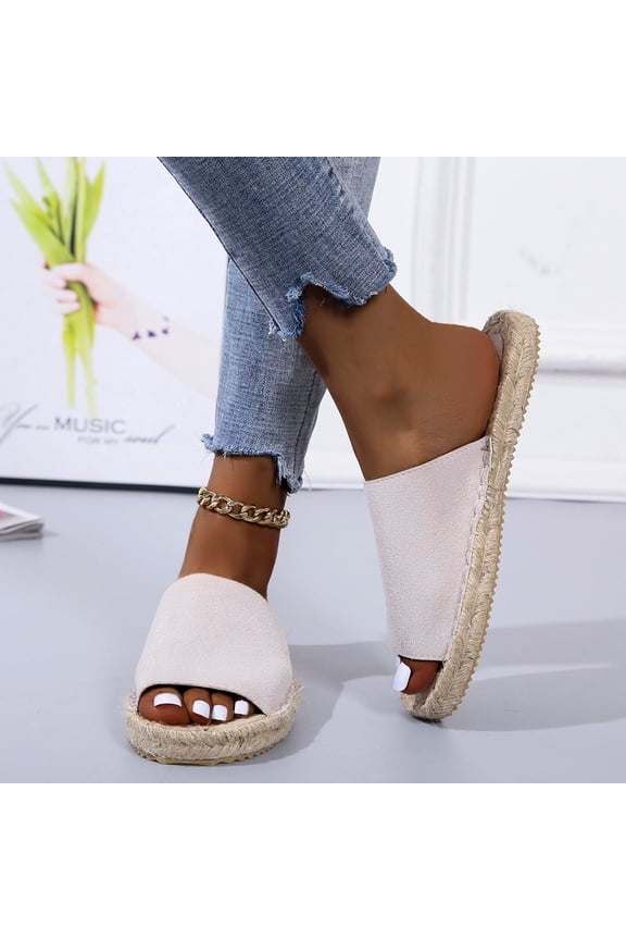 Women Summer Casual Sewn Fisherman's Flat Bottomed Hand Woven Jute Rope Bottom Slippers Women's Slippers Holiday Clearance