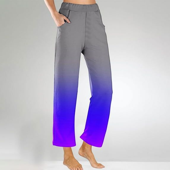 EQWLJWE Women Summer Wide Leg Pants 2024 New Gradient Print Elastic Waisted Beach Trousers Long Lounge Straight Pant with Pockets for Beach Trips(S-2XL)