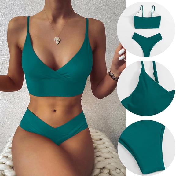 EQWLJWE Women Two Piece Bathing Suits Push Up Bikini Set Halter Swimsuit Vintage Swimwear