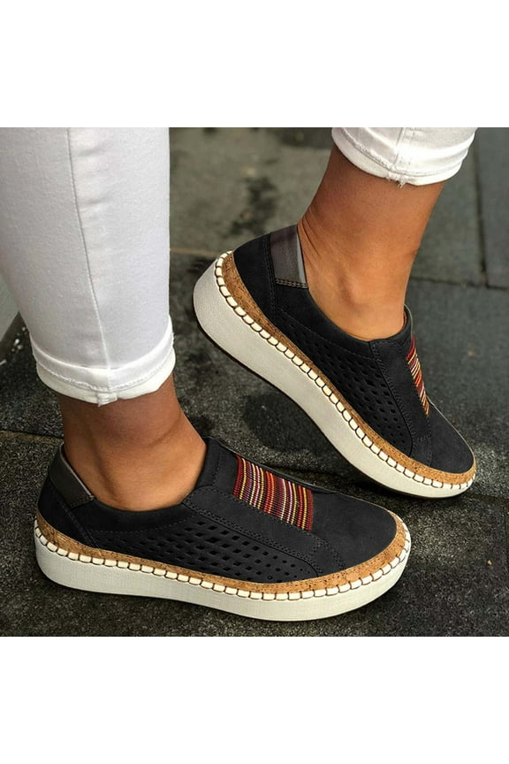 Women's Casual Simple Slip-On Mid Heels Thick Soles Platform Shoes Low Fashion Sneakers