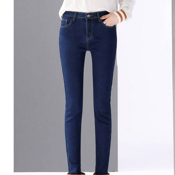 EQWLJWE Women's Fleece Lined Jeans Skinny High Waisted Winter Thick Fleece Warm Stretch Fleece Lining Women Jeans Pants