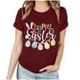 thumbnail image 1 of EQWLJWE Women's Happy Easter Day T Shirt Bunny Eggs Graphic Tee Casual Crew Neck Short Sleeve Cute Easter Holiday Top for Church School Work Wine(S-3Xl), 1 of 3