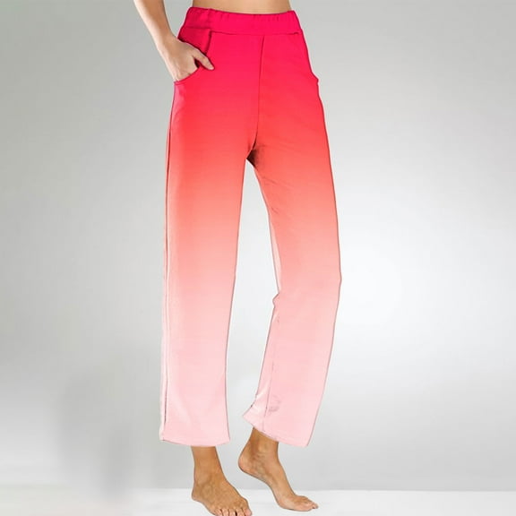 EQWLJWE Women's Loose Beach Trousers Gradient High Waist Wide Leg Pants with Pockets for Spring Summer Gifts for Your Wife Mom Daughter (S-2Xl)