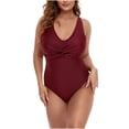 thumbnail image 1 of EQWLJWE Women's One Piece Swimsuits Front Twist Swimwear V Neck Shirred Bathing Suit Monokini Tummy Control, 1 of 3