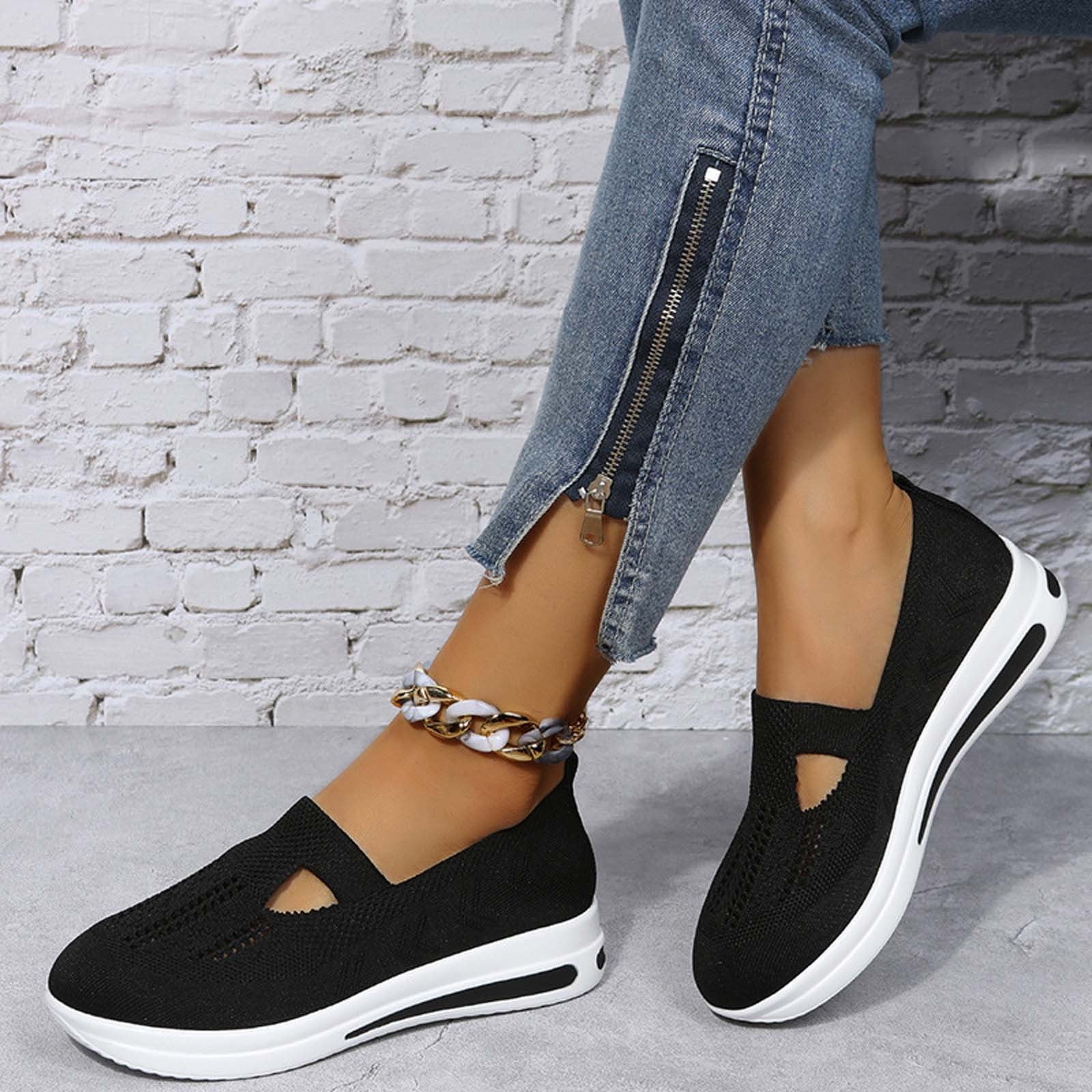 EQWLJWE Women's Orthopedic Slip-On Walking Shoes, Comfort Loafers Wide ...