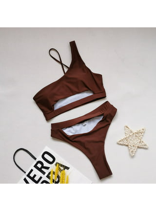 Travelwant 2Pcs/Set Women's Sexy Cutout One Shoulder Bikini Underwire  Padded Bathing Suit Cheeky Thong Brazilian Swimsuit
