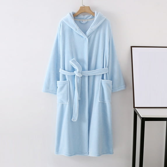 EQWLJWE Women's Soft Plush Fleece Hooded Bathrobe, Full Length Long Warm Lounge Robe with Hood
