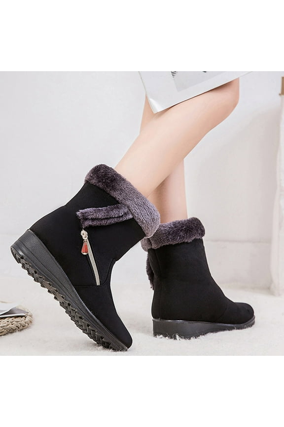 Women's Solid Color Warmth Platform Side Chain Suede And Snow Boots Shoes Women's Snow Boots Holiday Clearance