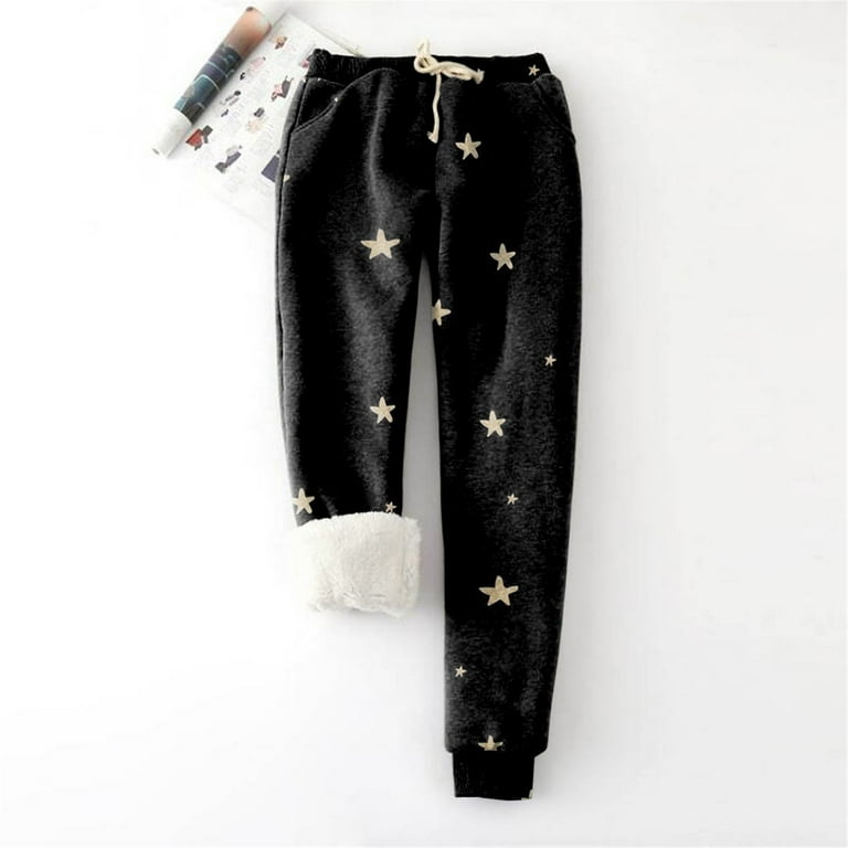 EQWLJWE Women s Sweaterpants Warm Sherpa Lined Sweatpants