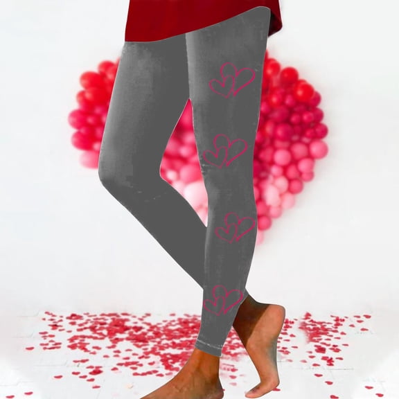 EQWLJWE Women's Yoga Pants Workout Joggers Casual Valentine's Day Heart Print Full Length High Waist Leggings for Running Exercise Gym Gray(S-3Xl)