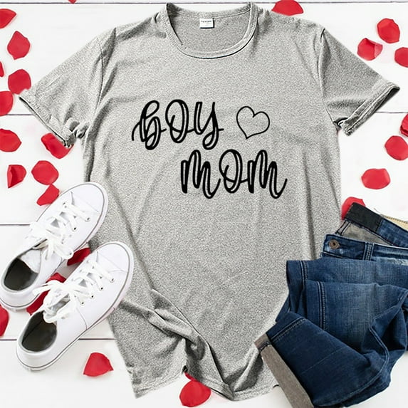 EQWLJWE Womens Boy Mama Sweatshirt Round Neck Pullover Tshirts Mama Life Letter Print Tops