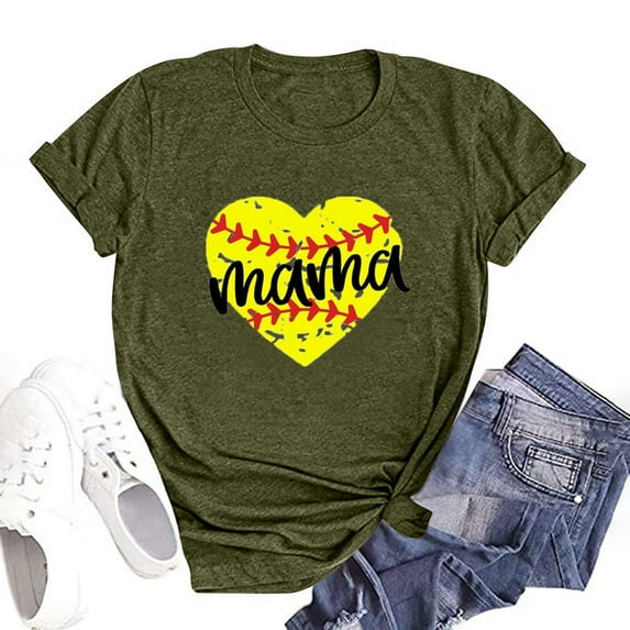 EQWLJWE Womens Funny Ball Mom Softball Baseball Gifts For Women Mothers Day T-Shirt