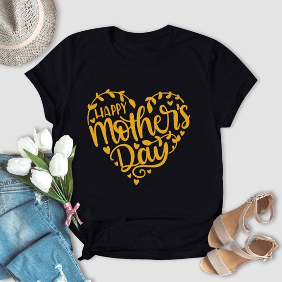 EQWLJWE Womens Letter Shirts Heart Happy Mother's day Tops 2023 New Mom T-Shirt