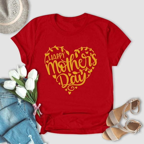 EQWLJWE Womens Letter Shirts Heart Happy Mother's day Tops 2023 New Mom T-Shirt