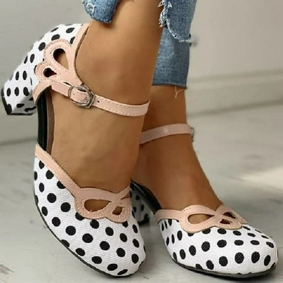 EQWLJWE Womens Mary Jane Pumps with Heel Vintage Shoes Retro Hollow Floral Theme Party