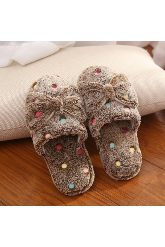 Womens New Bow Cotton Slippers Ladies Cute Winter Warm Indoor Non-Slip Home Shoe Women's Slippers Holiday Clearance