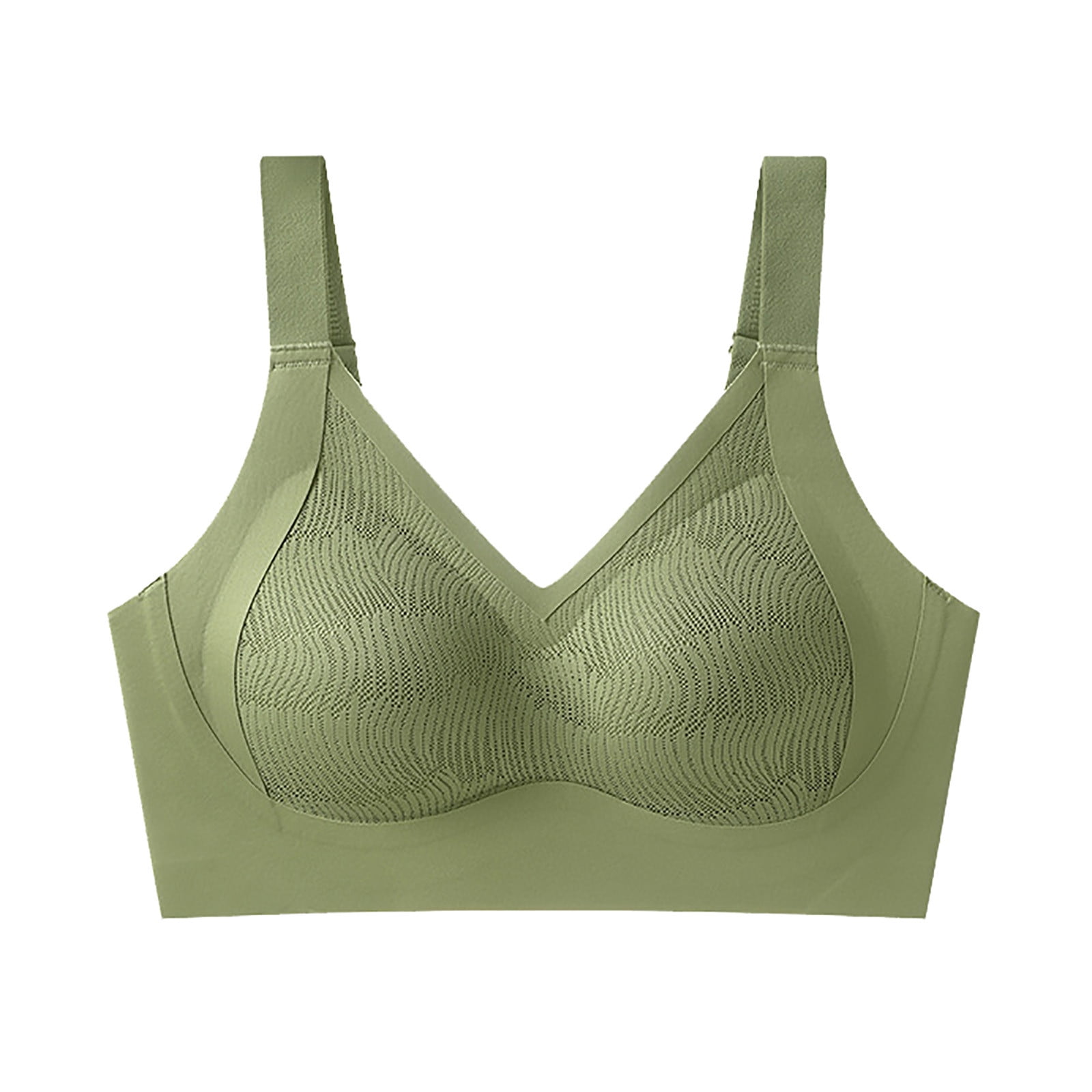 EQWLJWE Womens Plus Size Bra Deep V Neck Wireless Comfort Bra Unlined Triangle Bras Stretch