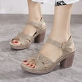 thumbnail image 1 of EQWLJWE Womens Sandals Chunky Mid Height Block Heel Two Straps Open Toe Ankle Strap Buckle Fashion Sandals, 1 of 5