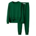 thumbnail image 1 of EQWLJWE Womens Spring Fall Two Piece Outfits Sweatsuits Set Loose Long Sleeve Crew Neck Sweatshirt Drawstring Sweatpants Pullover Tracksuits for Daily Wearing Green(S-2Xl), 1 of 4